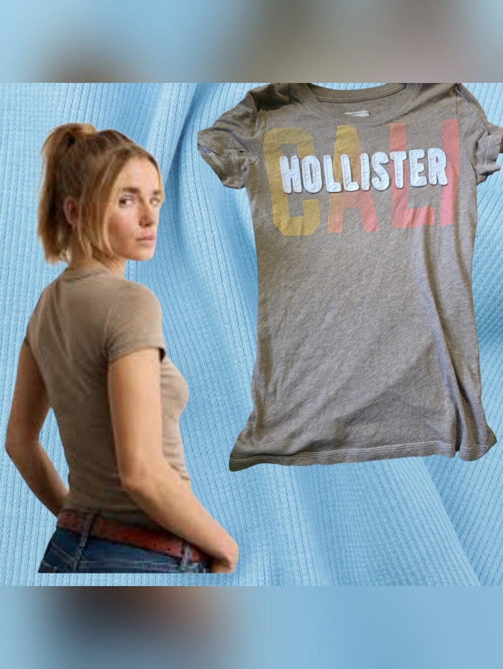 Hollister Brown Tee with Multi Colors Lettering - Picture 3 of 3